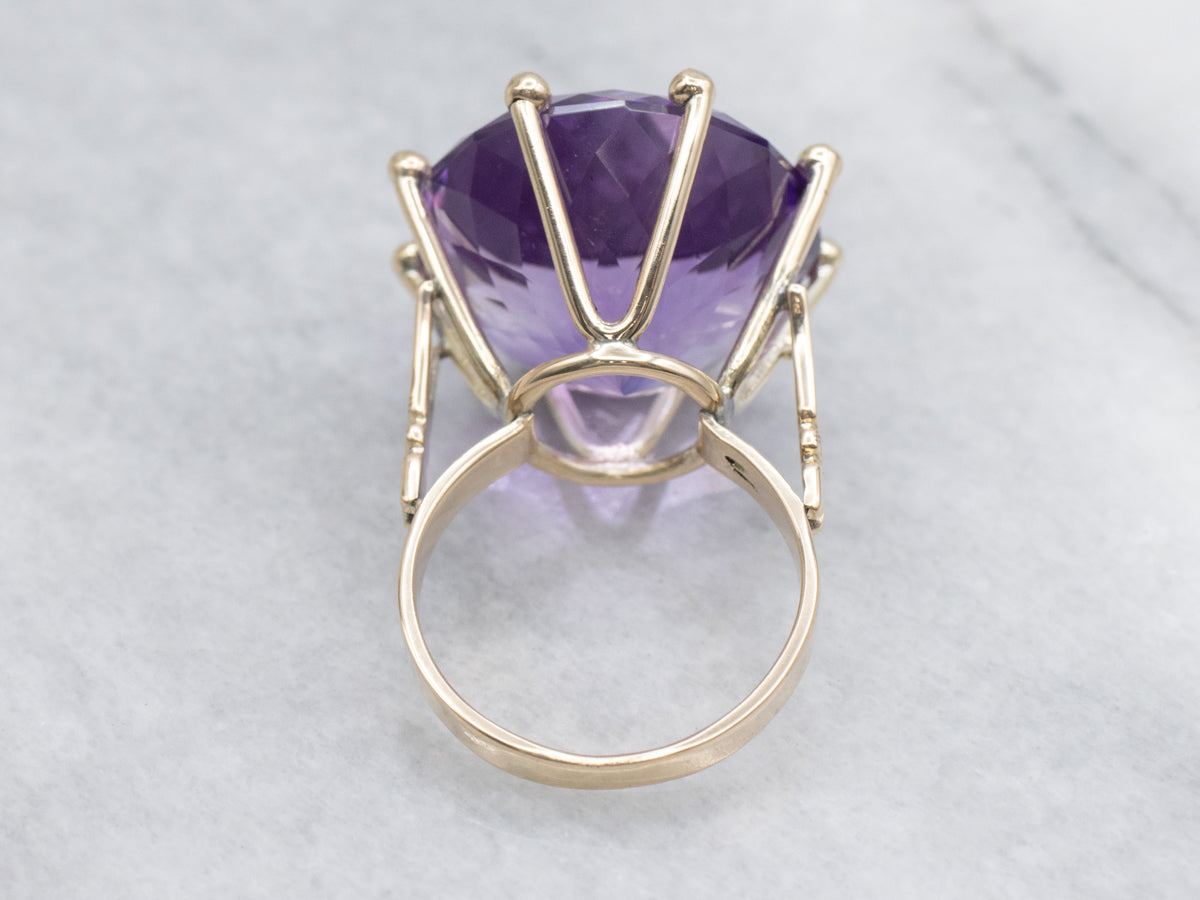 Round Fancy-Faceted Amethyst and Gold Cocktail Ring