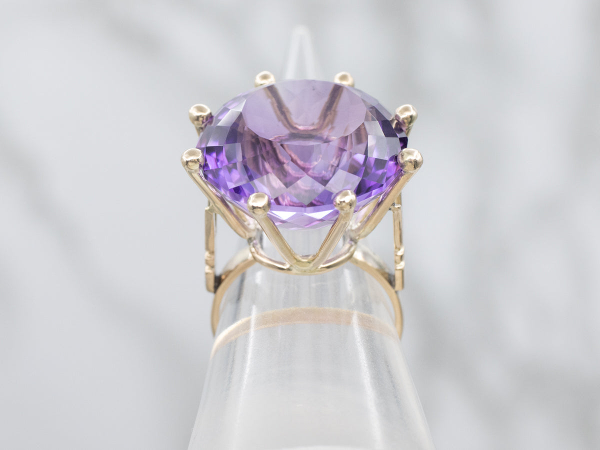 Round Fancy-Faceted Amethyst and Gold Cocktail Ring