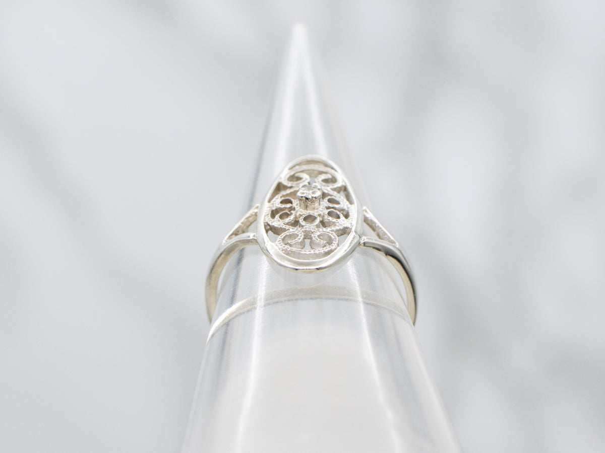 White Gold Scrolling Diamond Filigree Ring