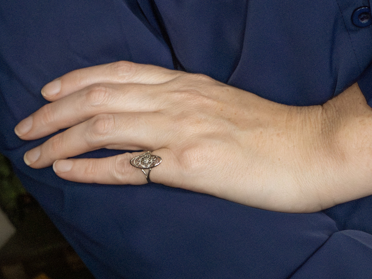 White Gold Scrolling Diamond Filigree Ring