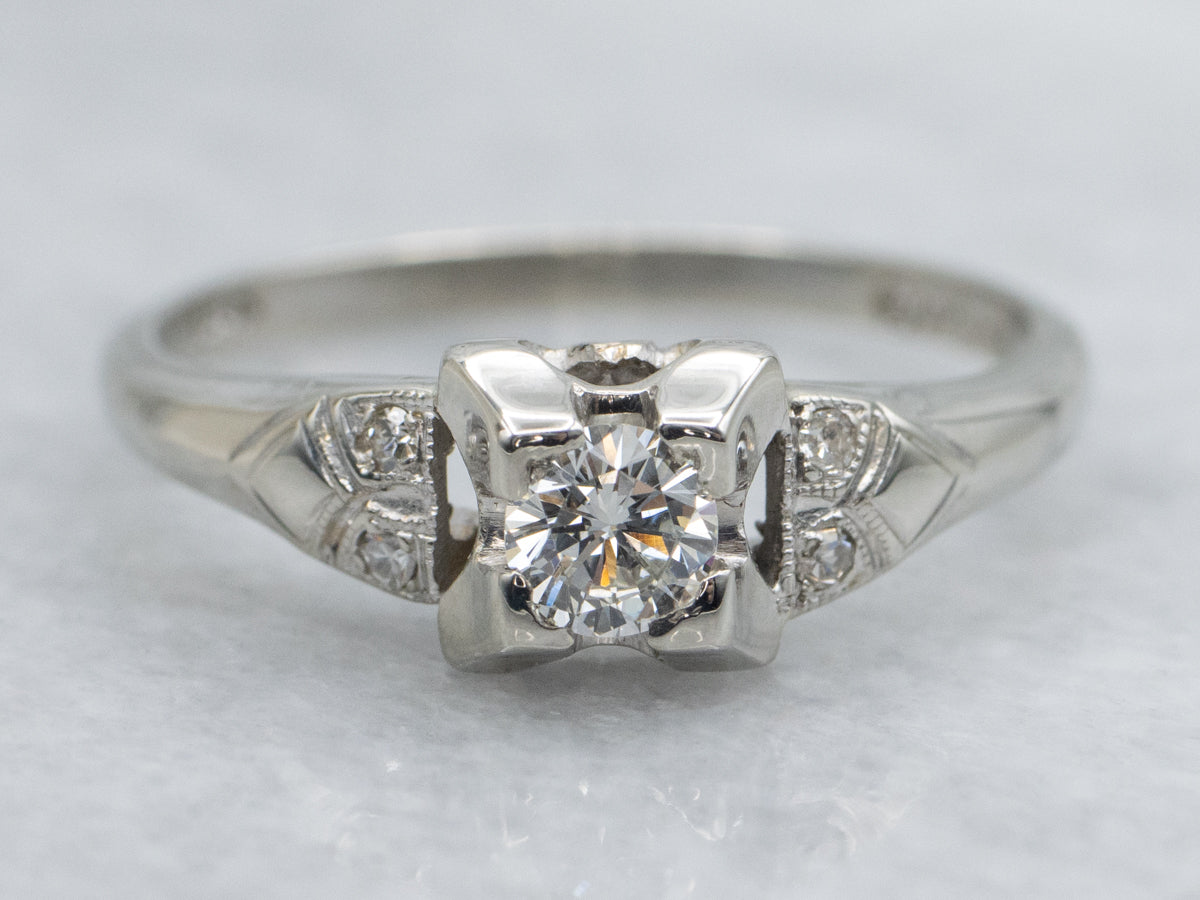 Late Art Deco Diamond White Gold Engagement Ring