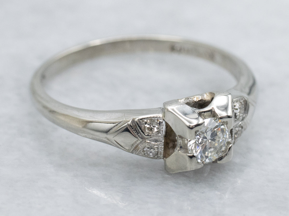 Late Art Deco Diamond White Gold Engagement Ring