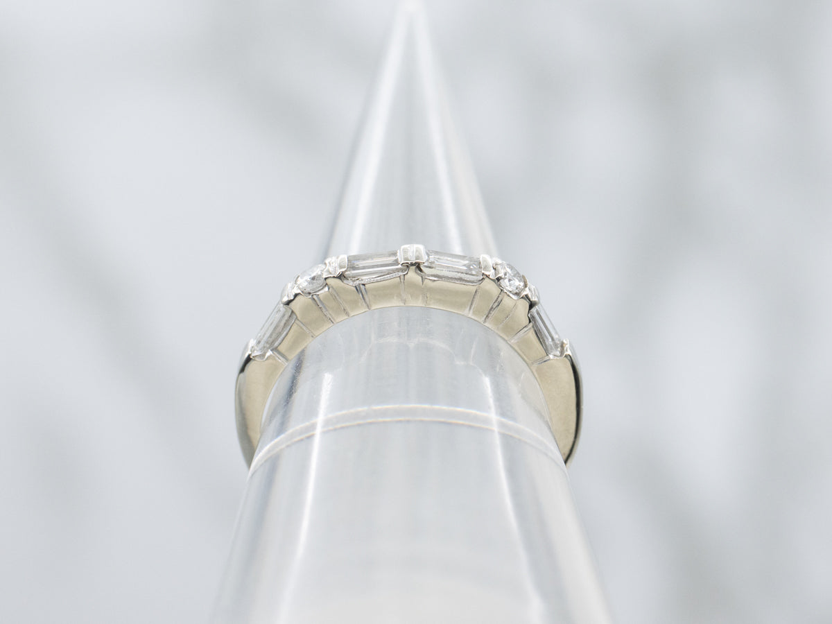 Baguette and Round Cut Diamond White Gold Band