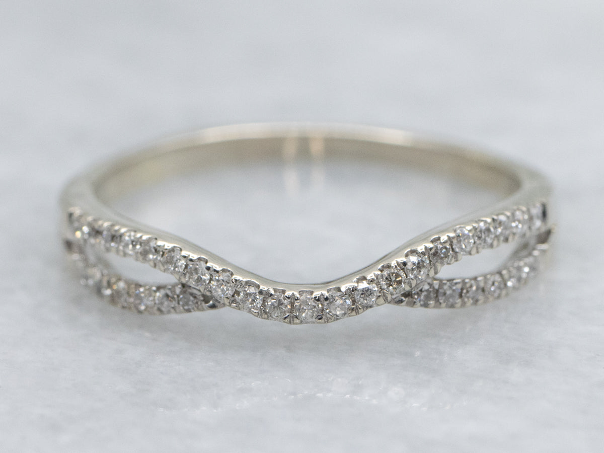 Curved White Gold Diamond Guard Band