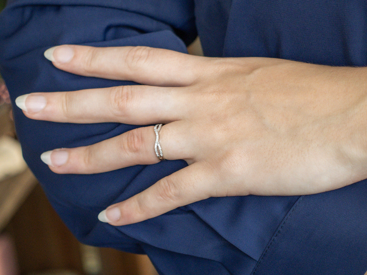 Curved White Gold Diamond Guard Band