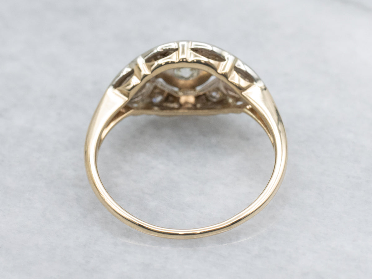 1950s European Cut Diamond Two-Tone Gold Ring