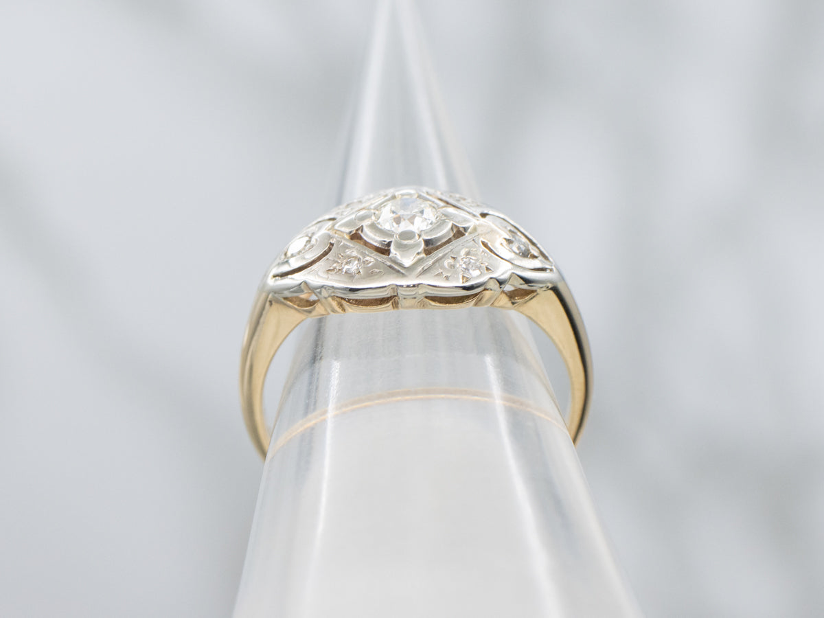 1950s European Cut Diamond Two-Tone Gold Ring