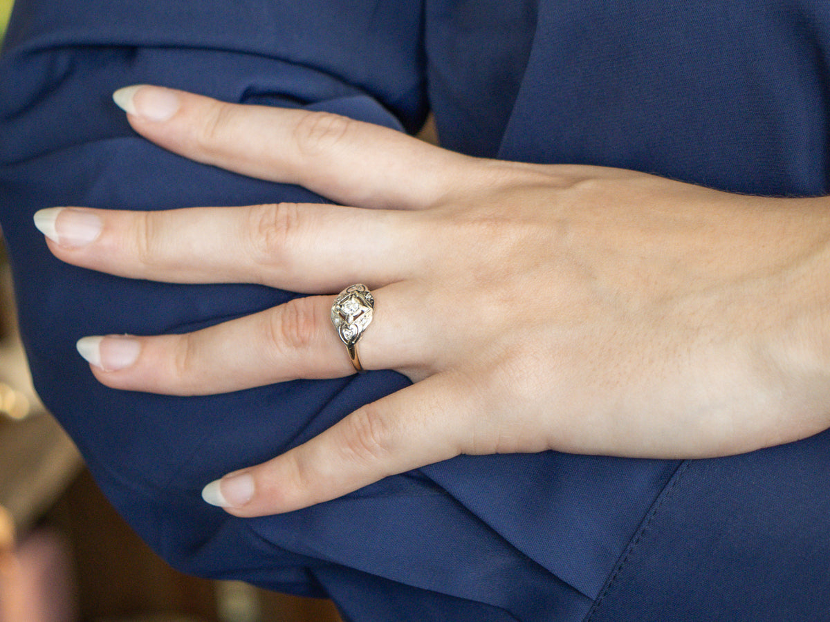 1950s European Cut Diamond Two-Tone Gold Ring