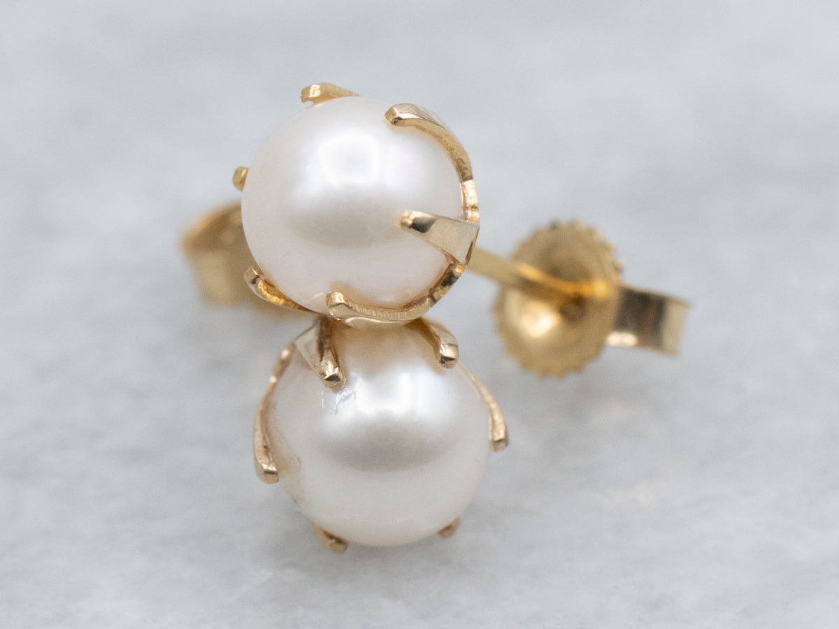 Prong-Set Pearl and Gold Stud Earrings