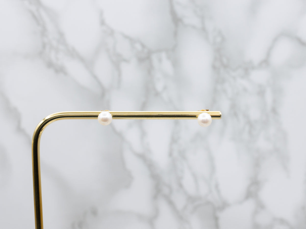 Classic White Pearl Yellow Gold Stud Earrings