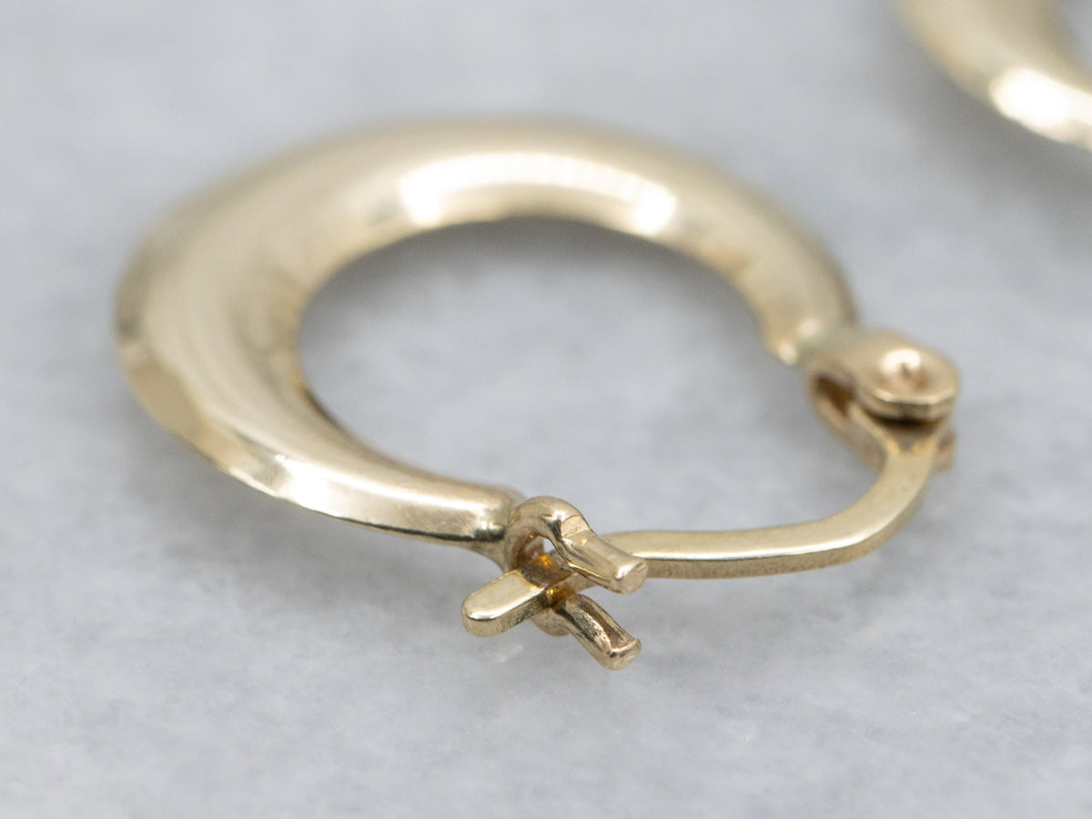 Small Yellow Gold Tapered Puffy Hoop Earrings