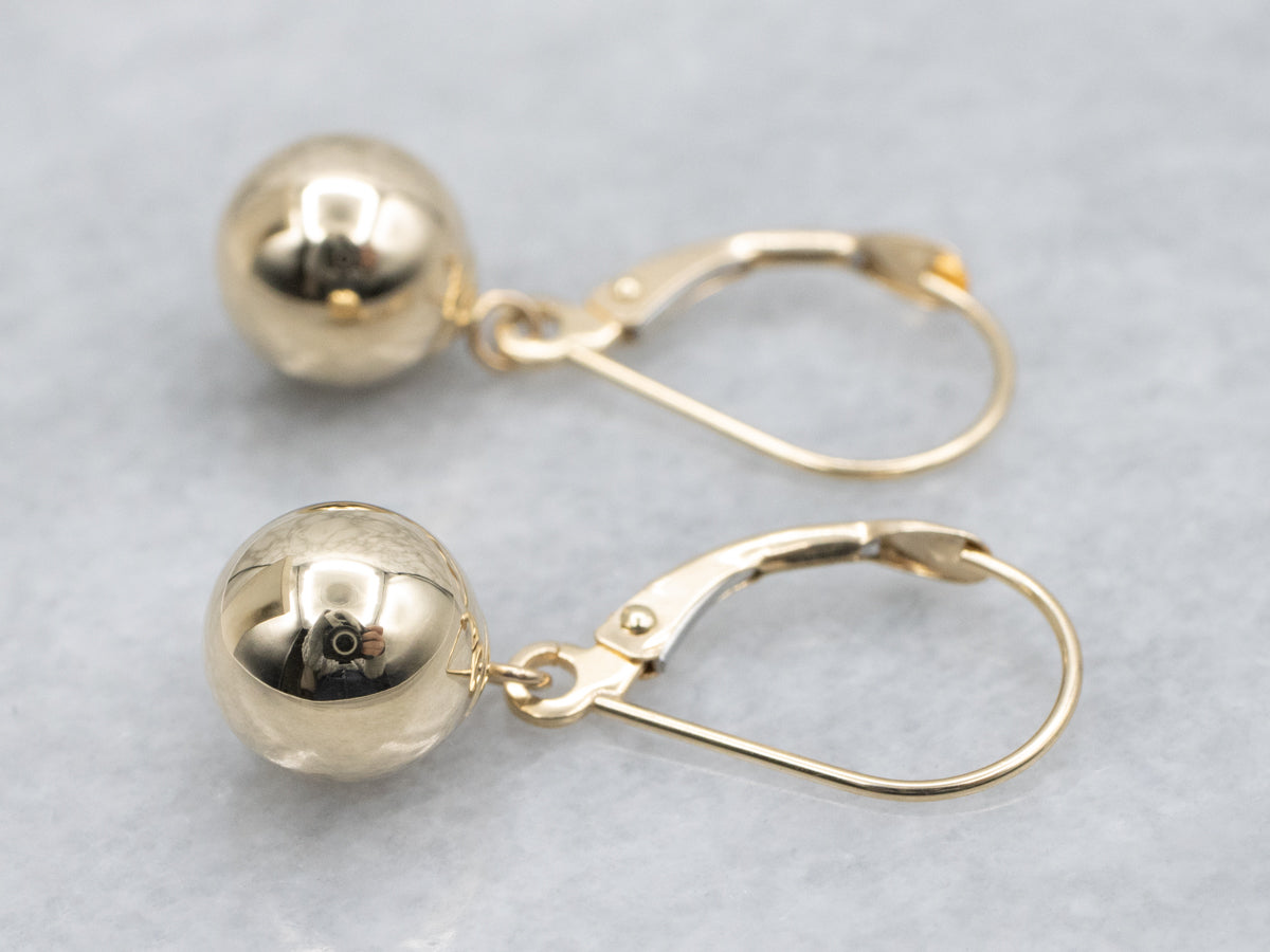 Polished Gold Ball Drop Earrings