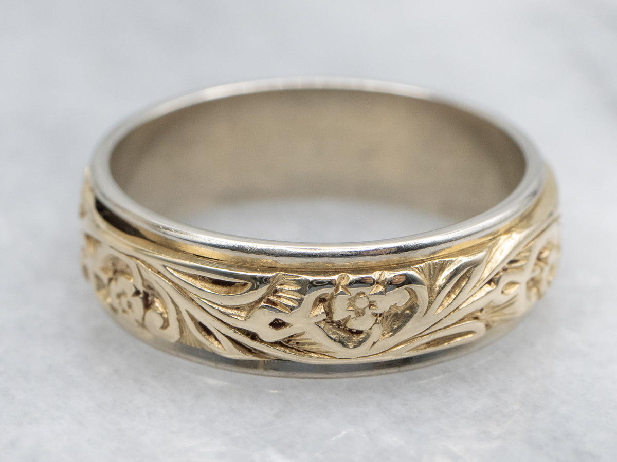 Vintage Two-Tone Gold Floral Patterned Band