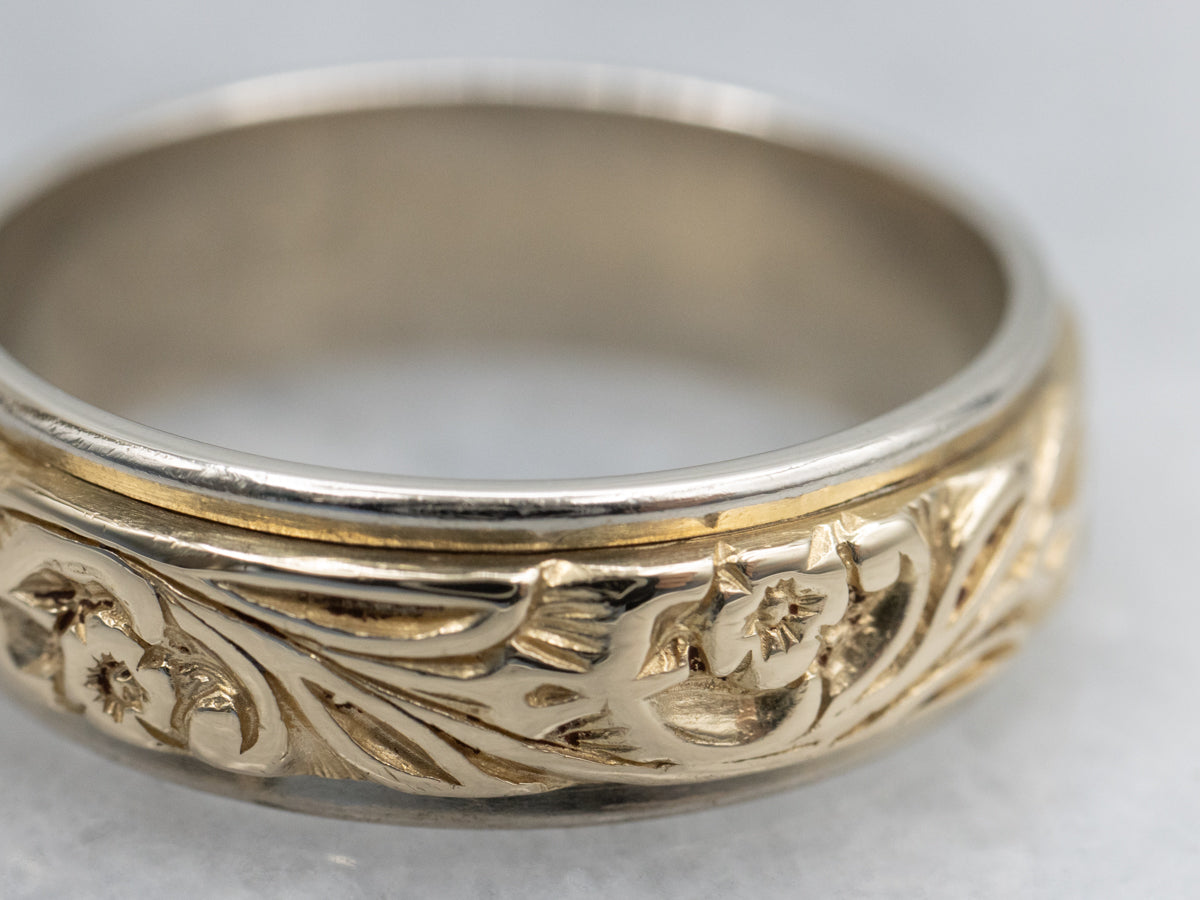 Vintage Two-Tone Gold Floral Patterned Band