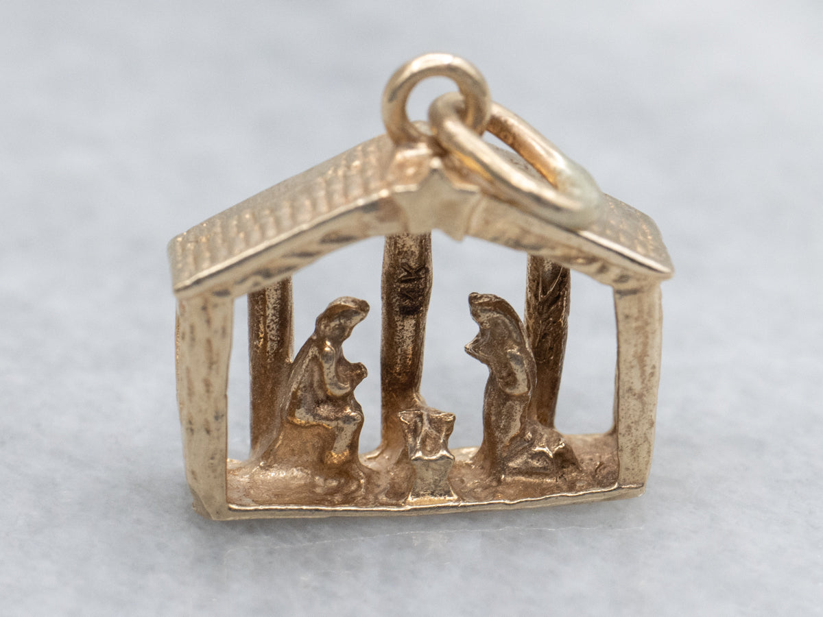 Vintage Gold Nativity Scene Religious Charm Pendant
