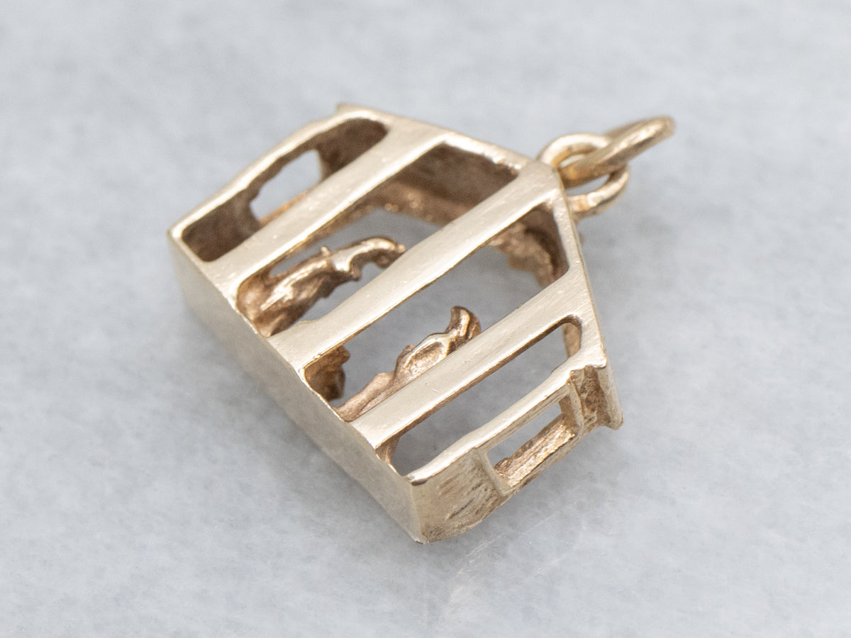 Vintage Gold Nativity Scene Religious Charm Pendant