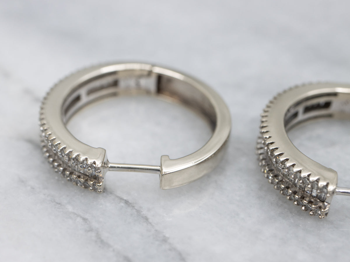 Mixed-Cut Diamond Hinged White Gold Hoop Earrings
