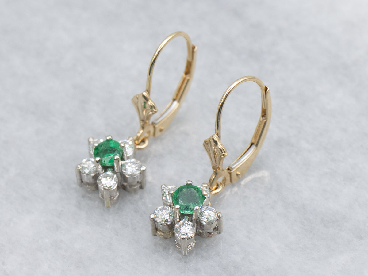 Emerald and Diamond Floral Drop Earrings