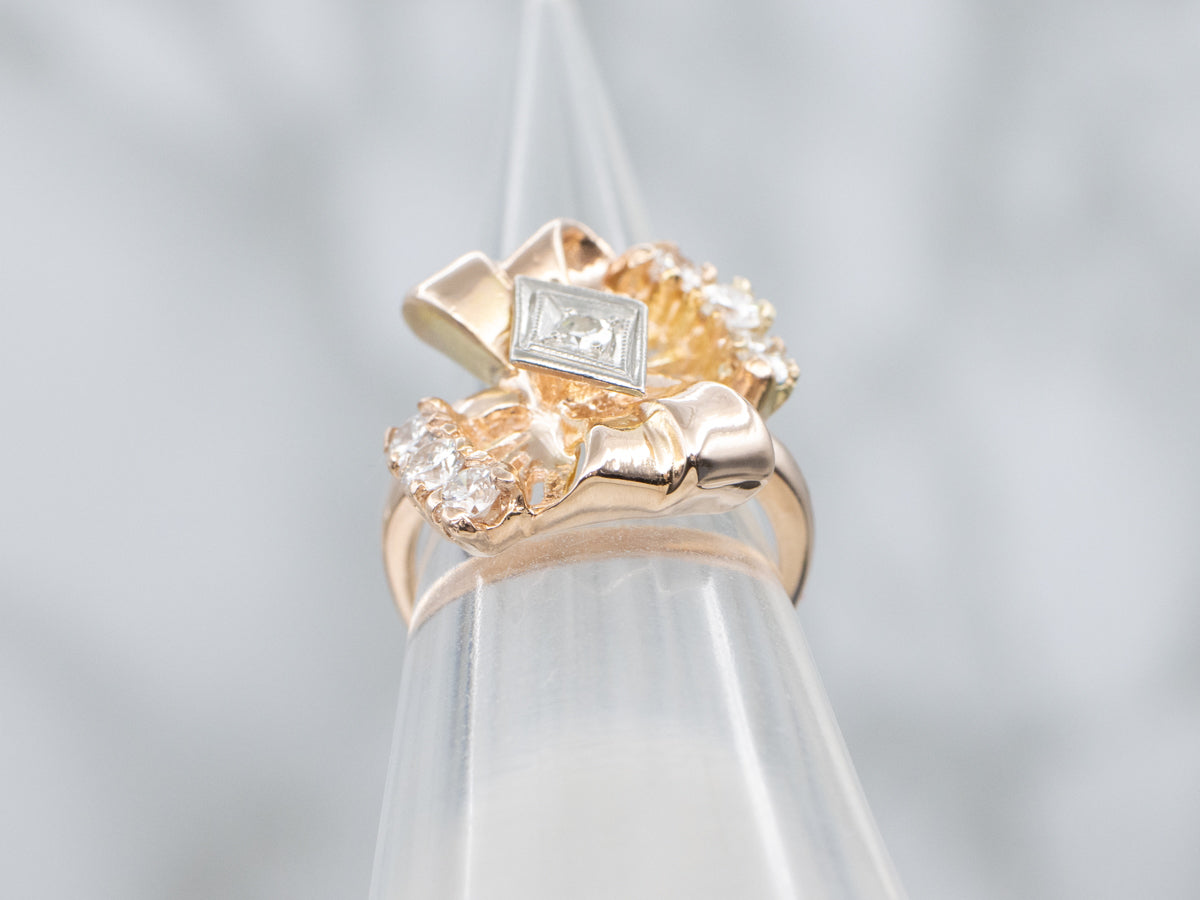1950s Scrolling Gold Diamond Ring