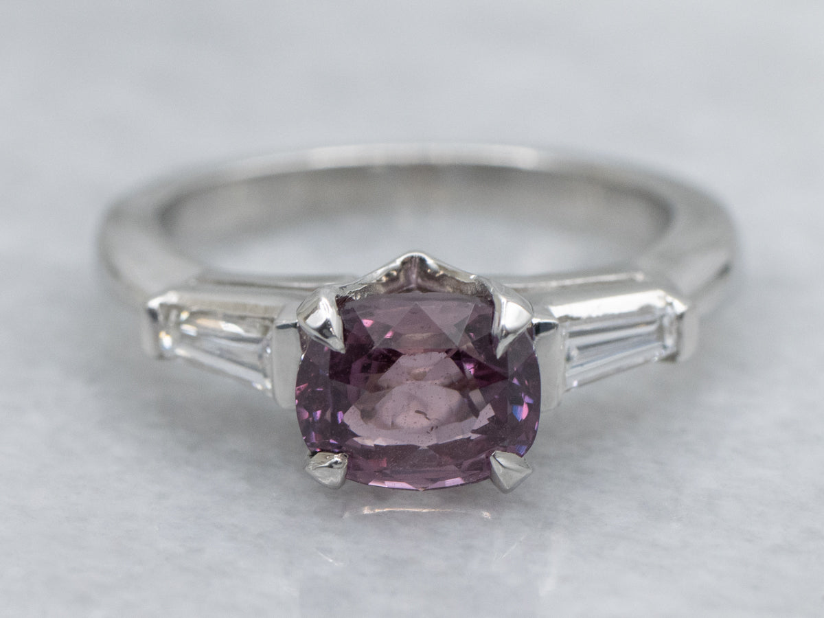 Purple-Pink Sapphire and Diamond Vintage Platinum Engagement Ring