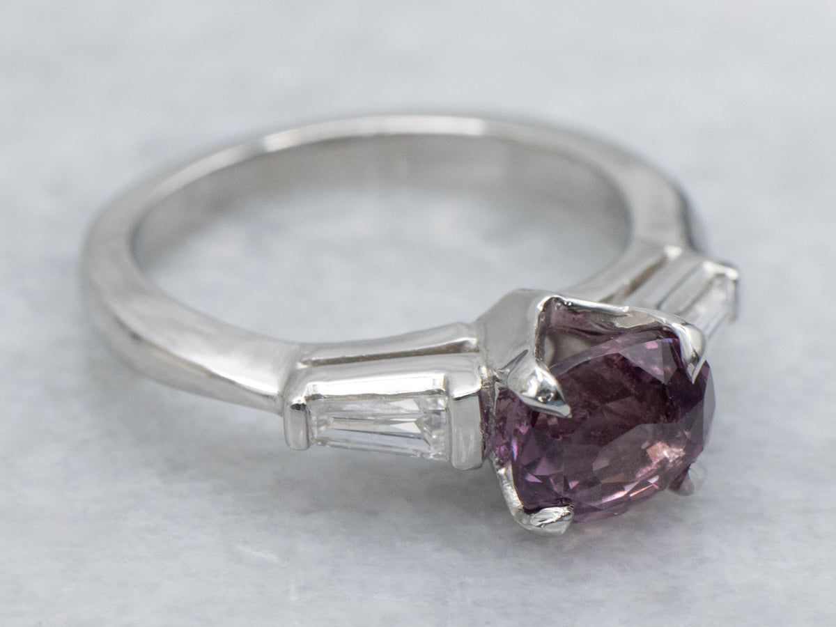 Purple-Pink Sapphire and Diamond Vintage Platinum Engagement Ring