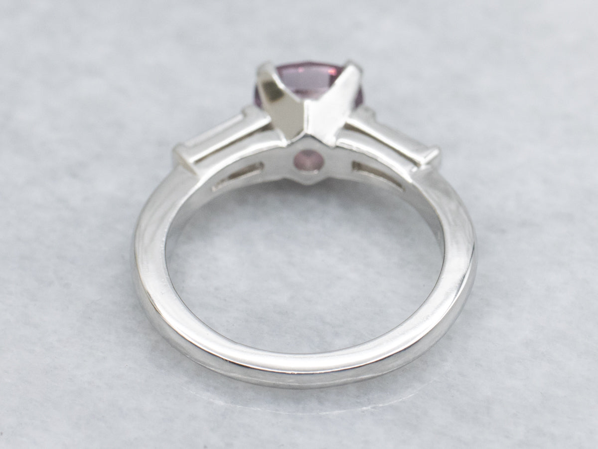 Purple-Pink Sapphire and Diamond Vintage Platinum Engagement Ring