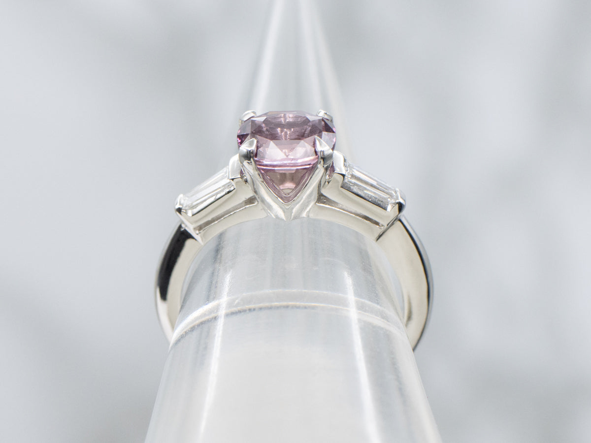 Purple-Pink Sapphire and Diamond Vintage Platinum Engagement Ring
