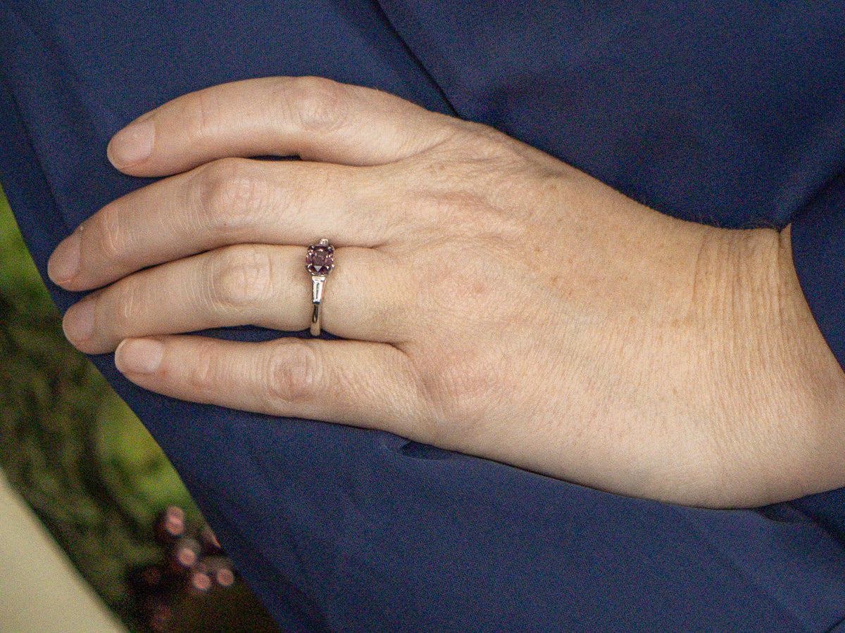 Purple-Pink Sapphire and Diamond Vintage Platinum Engagement Ring