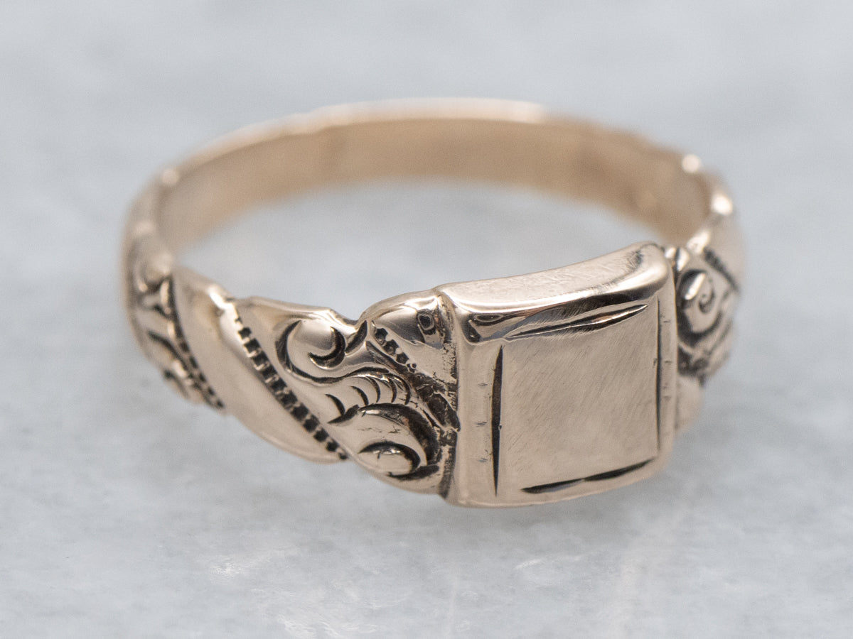 Antique Rose Gold Baptism Signet Ring