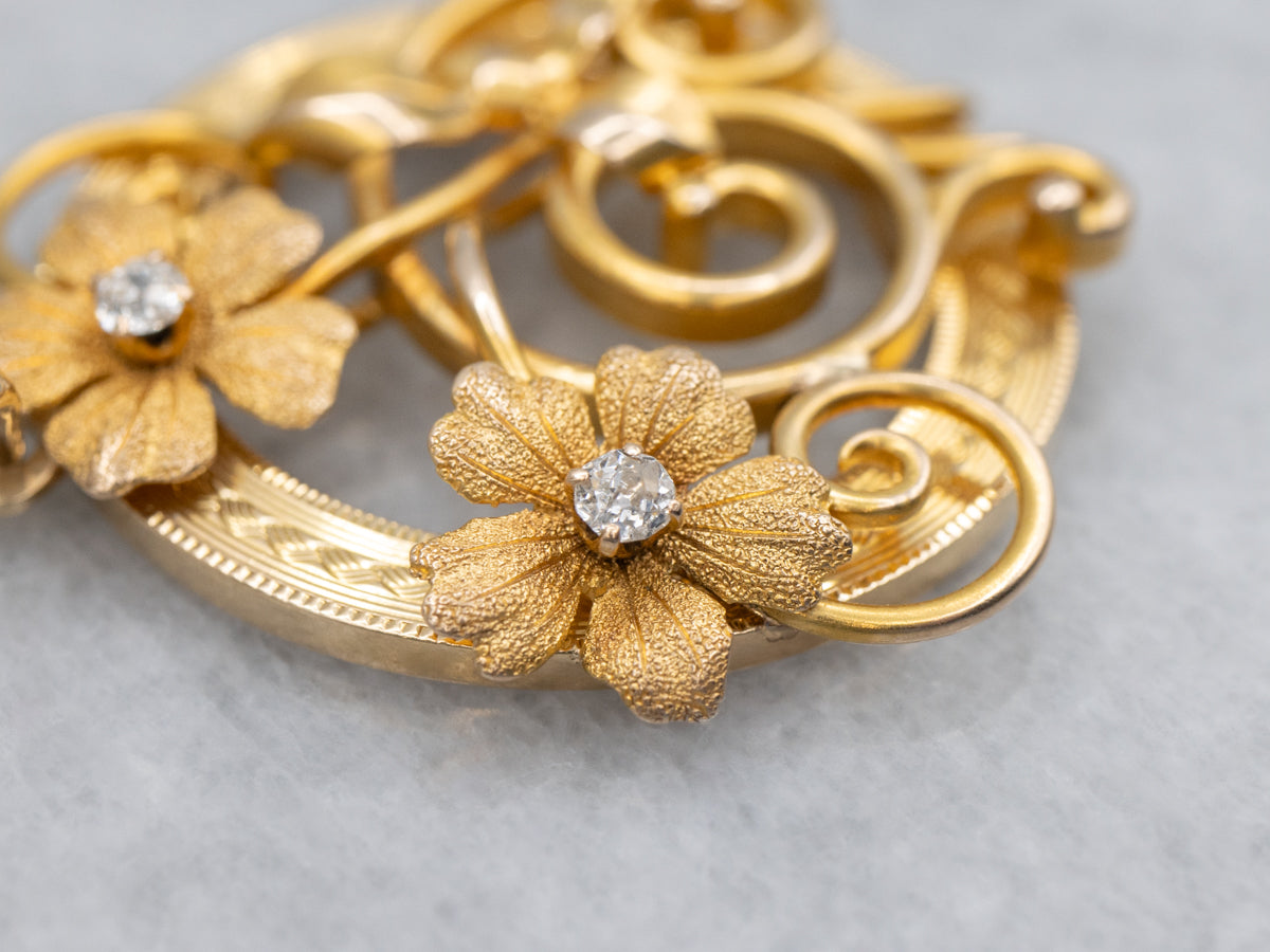 Vintage Floral Diamond and Gold Circle Pendant