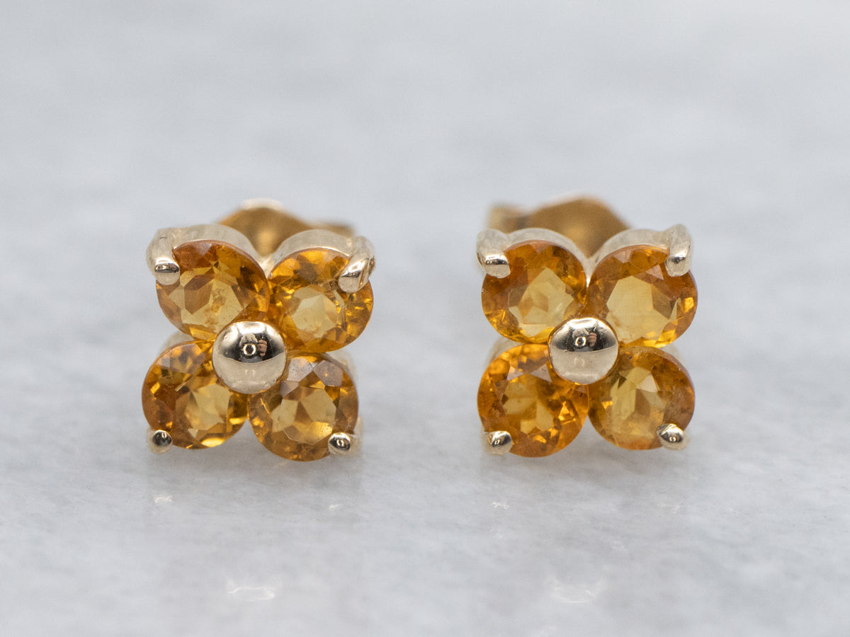 Sunshine Citrine Flower Gold Stud Earrings