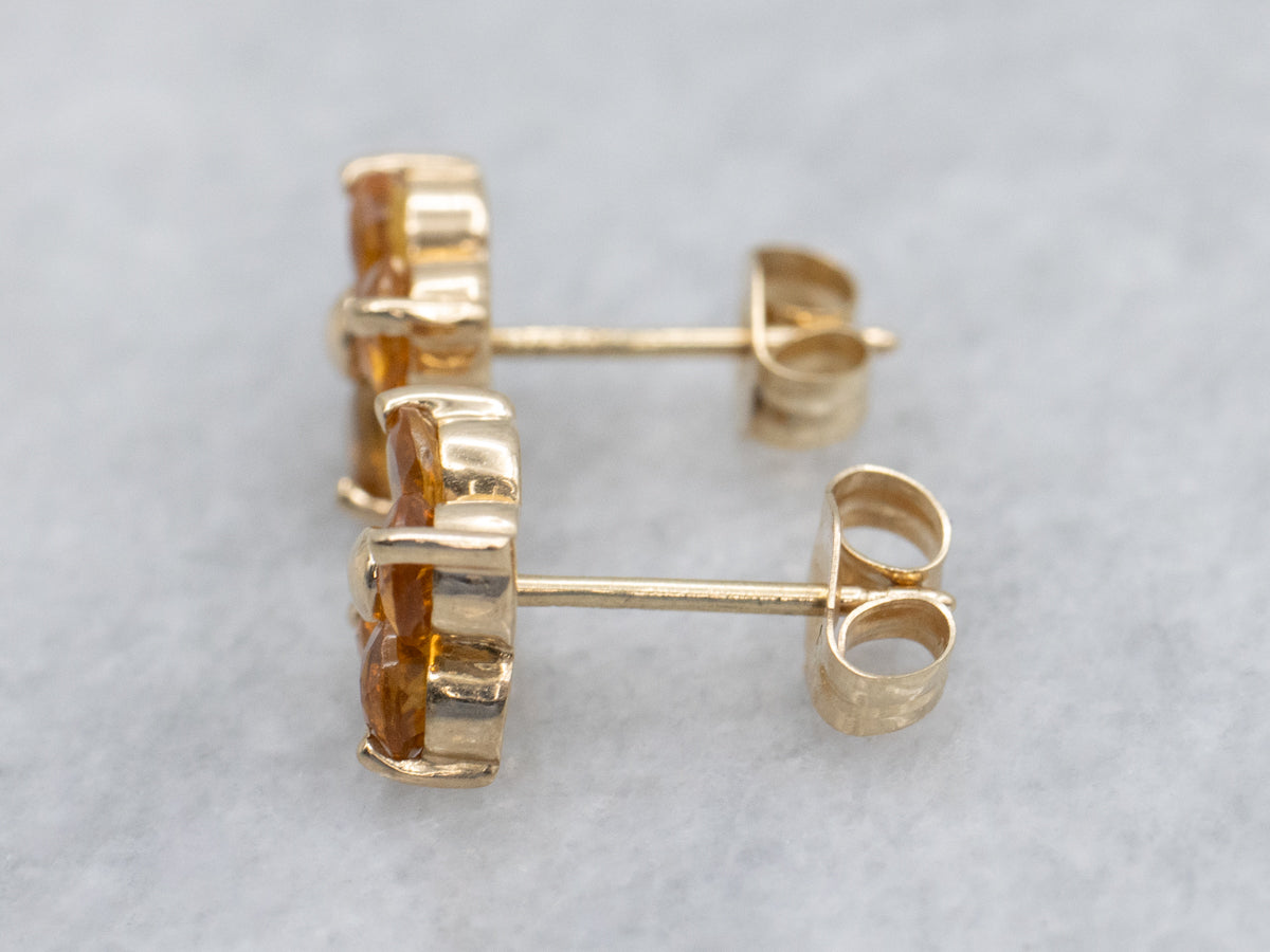 Sunshine Citrine Flower Gold Stud Earrings