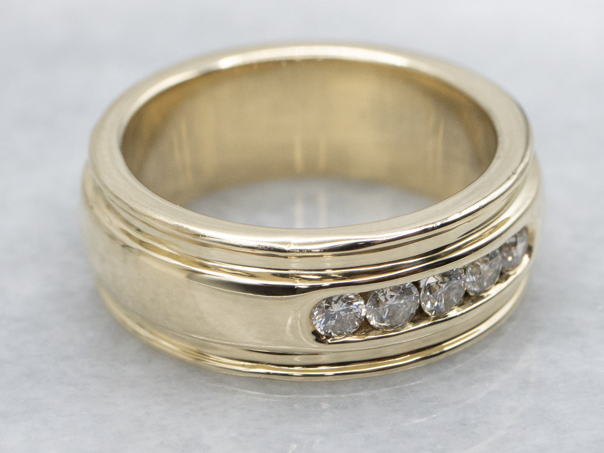 Yellow Gold Channel-Set Diamond Band with Grooved Edge