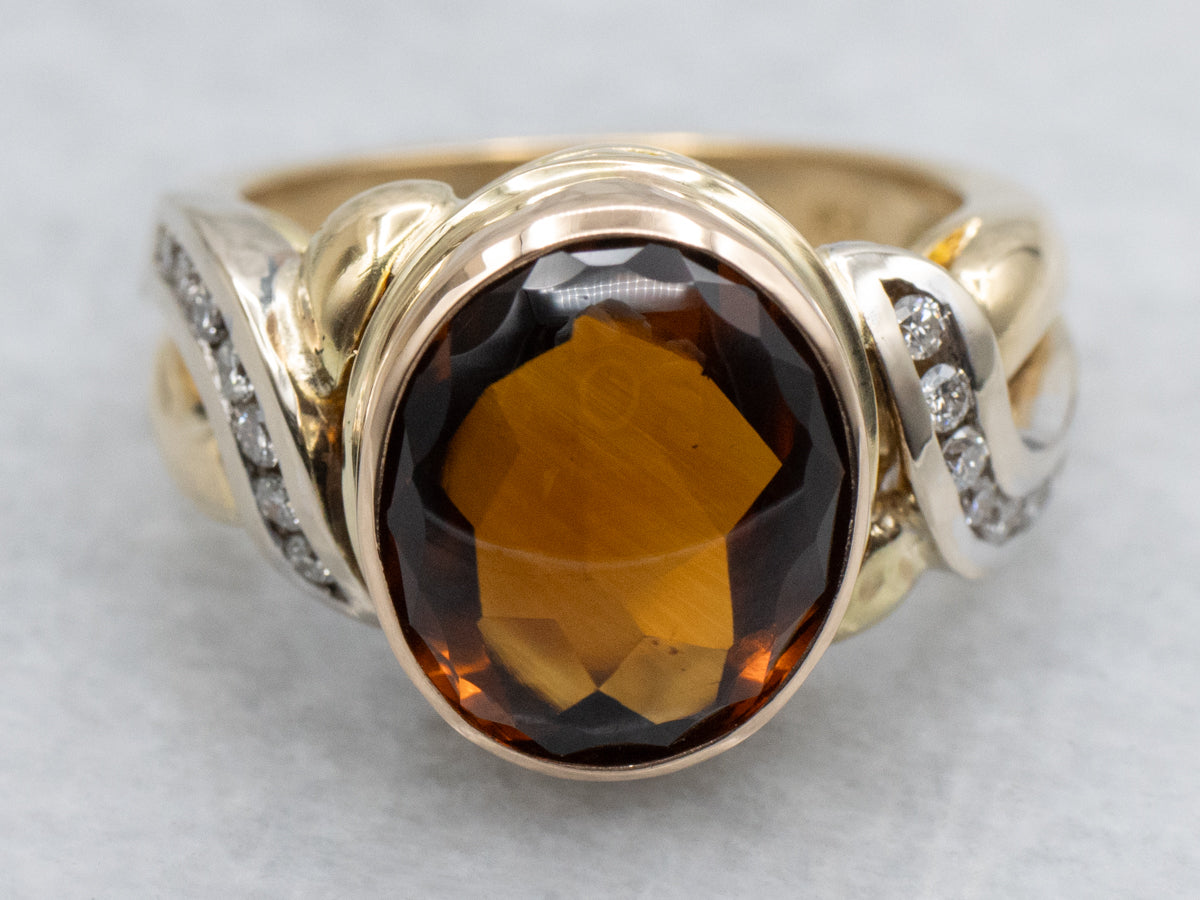 Tri-Color Gold Citrine and Diamond Ring