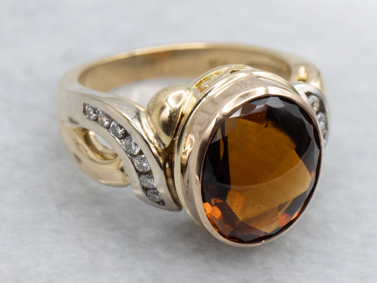 Tri-Color Gold Citrine and Diamond Ring