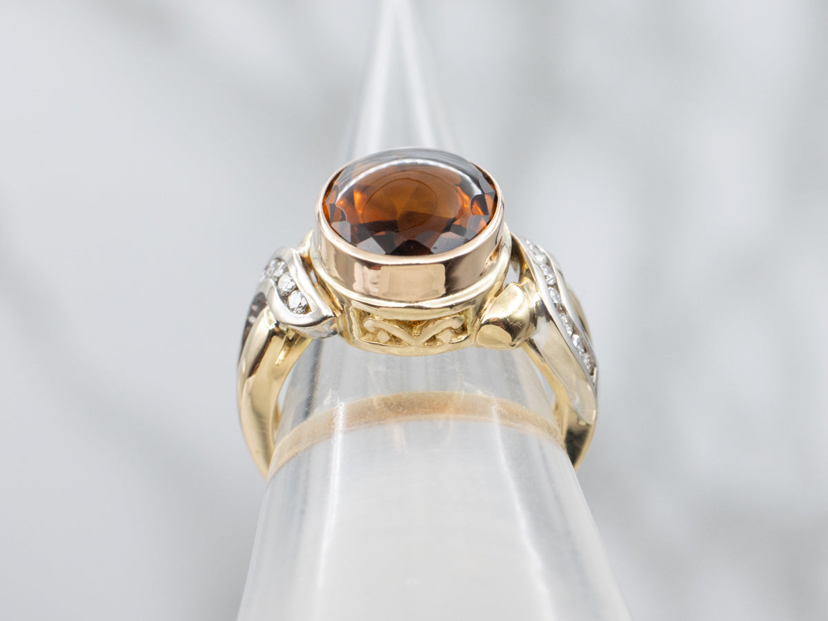 Tri-Color Gold Citrine and Diamond Ring