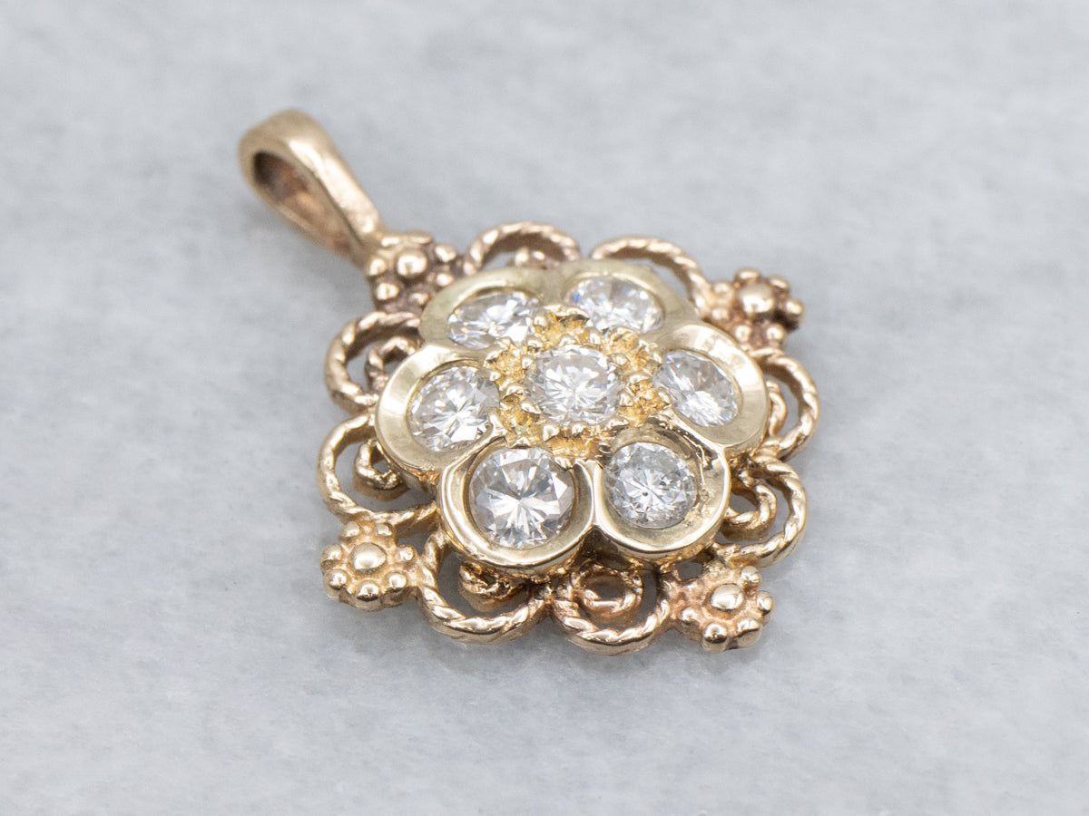 Mixed-Era Floral Diamond Cluster Pendant