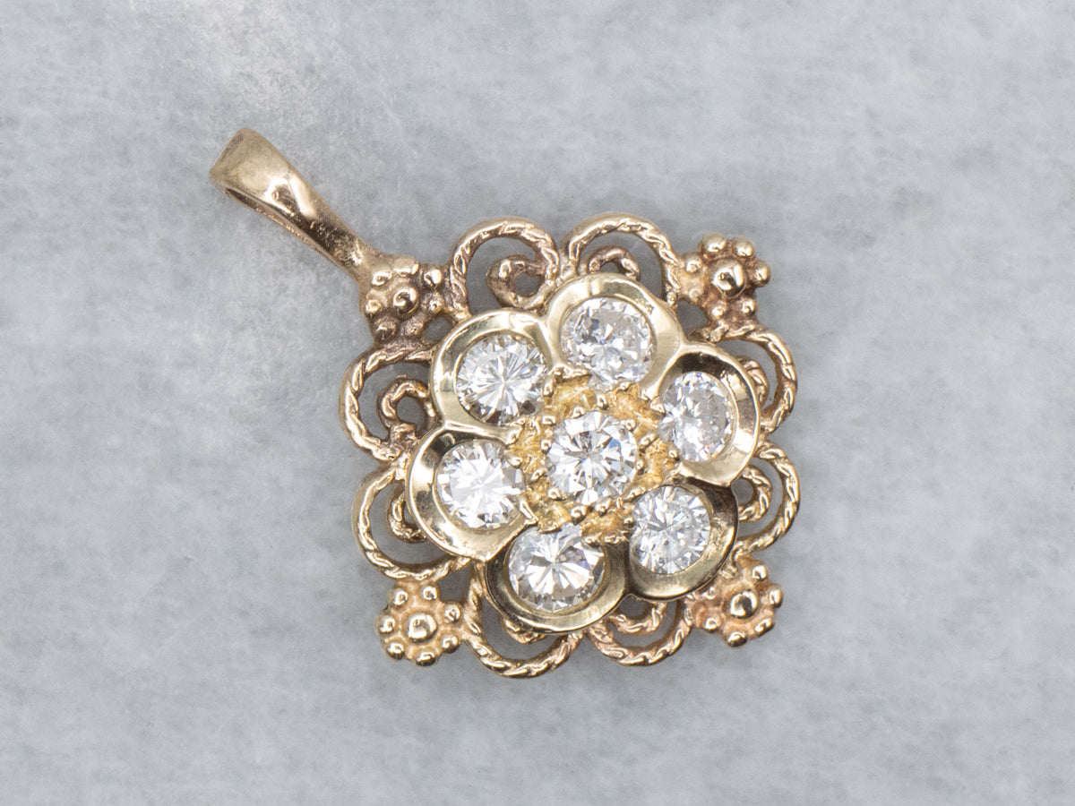 Mixed-Era Floral Diamond Cluster Pendant