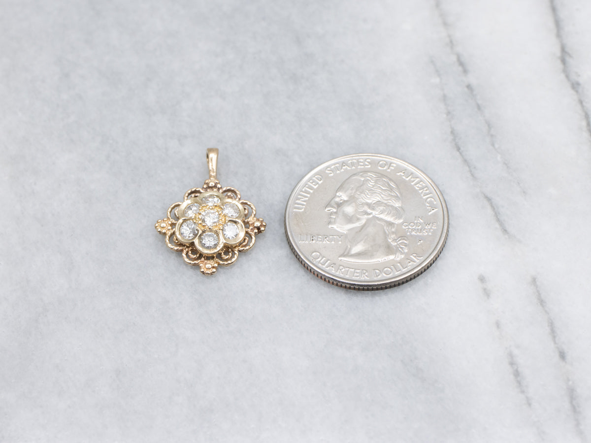 Mixed-Era Floral Diamond Cluster Pendant