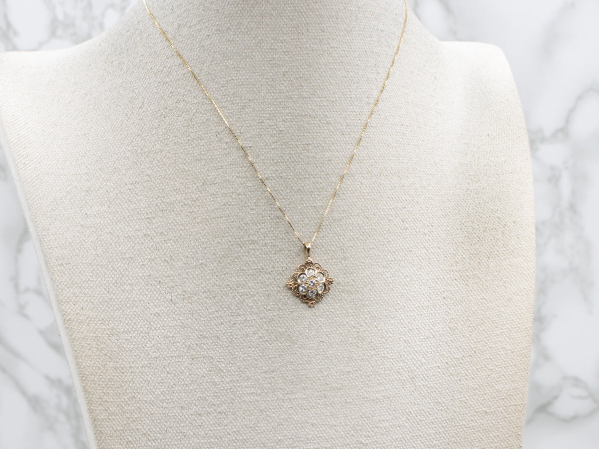 Mixed-Era Floral Diamond Cluster Pendant