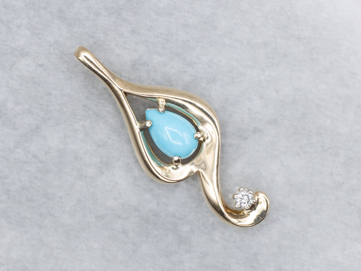 Pear-Cut Turquoise and Diamond Modern Gold Pendant