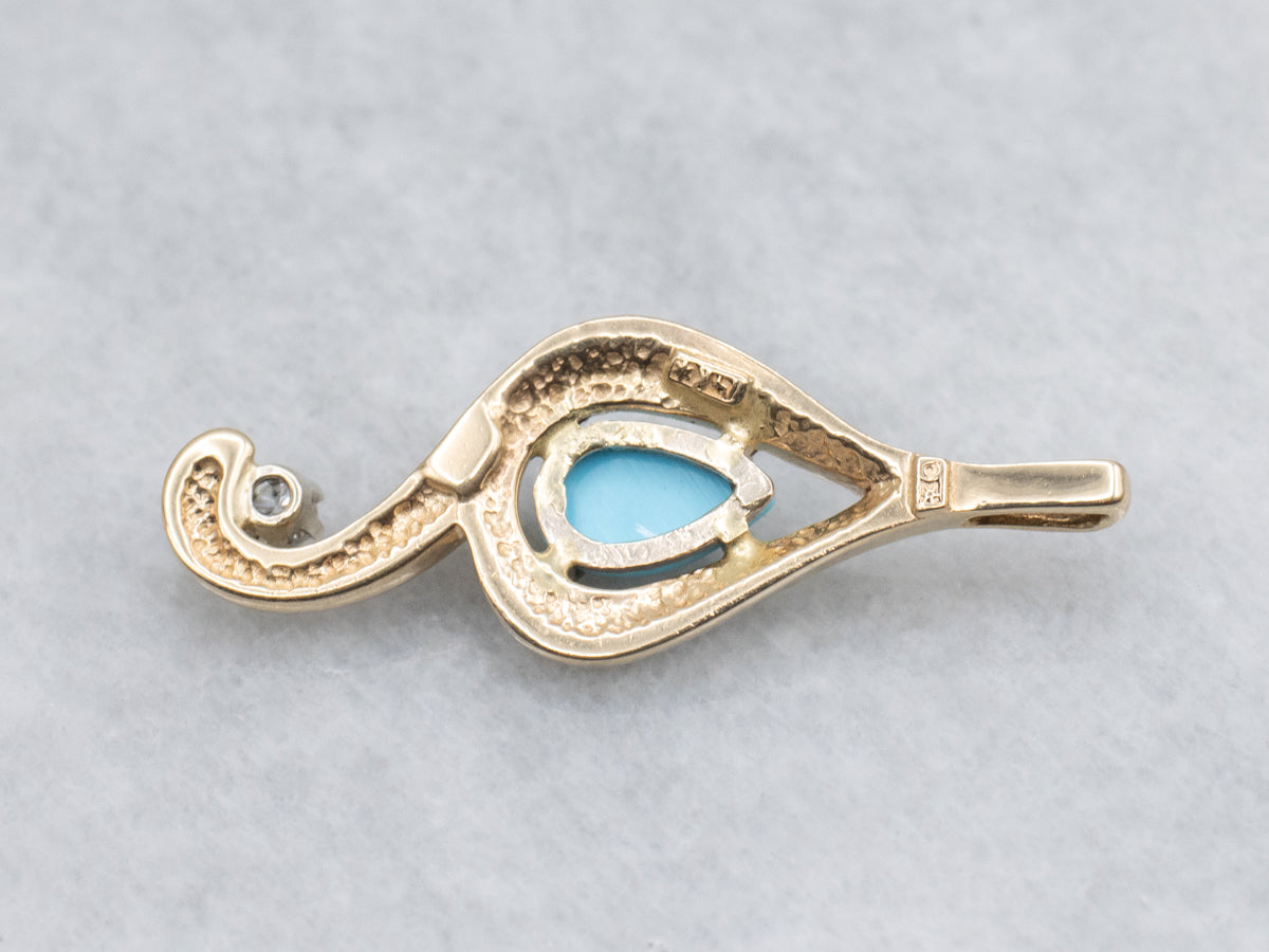 Pear-Cut Turquoise and Diamond Modern Gold Pendant
