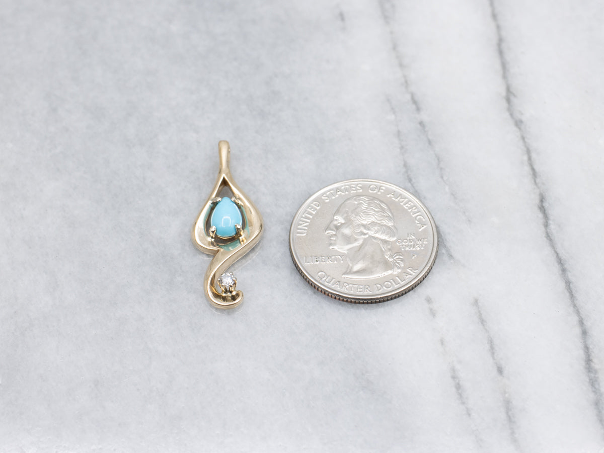Pear-Cut Turquoise and Diamond Modern Gold Pendant