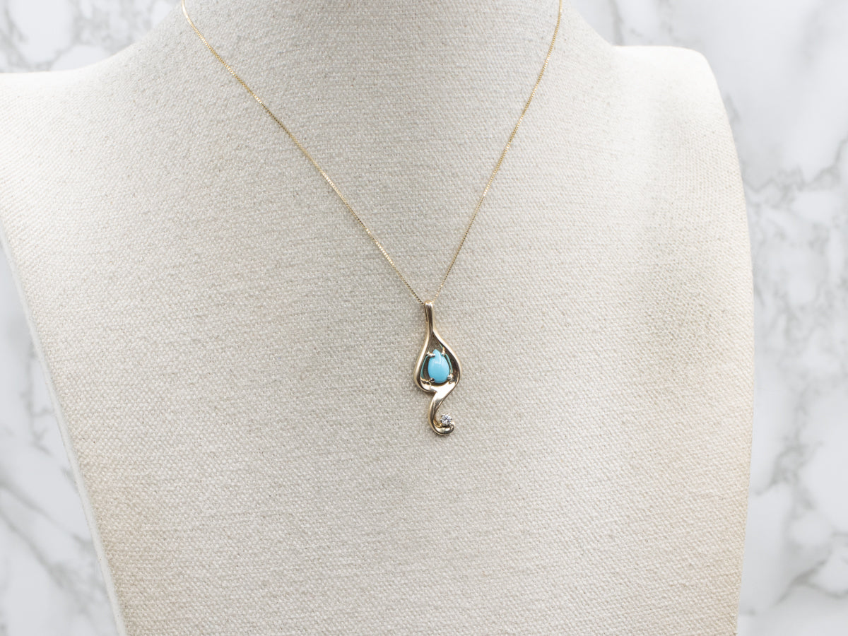 Pear-Cut Turquoise and Diamond Modern Gold Pendant