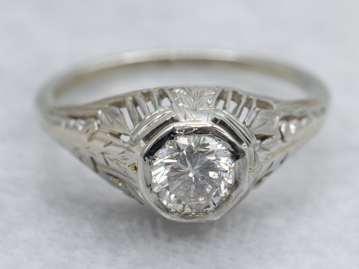 Art Deco Era Belais Diamond Filigree Engagement Ring