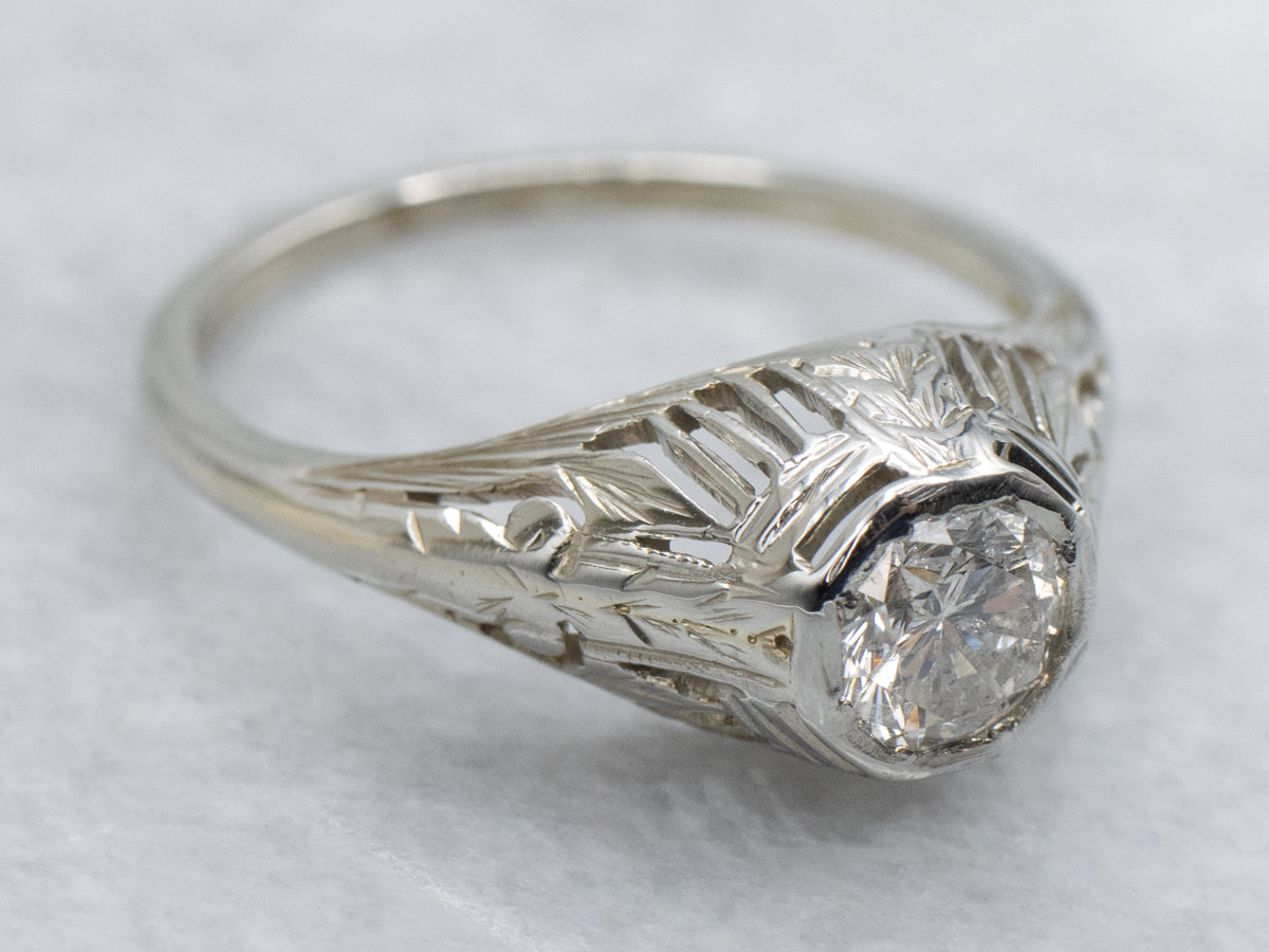 Art Deco Era Belais Diamond Filigree Engagement Ring