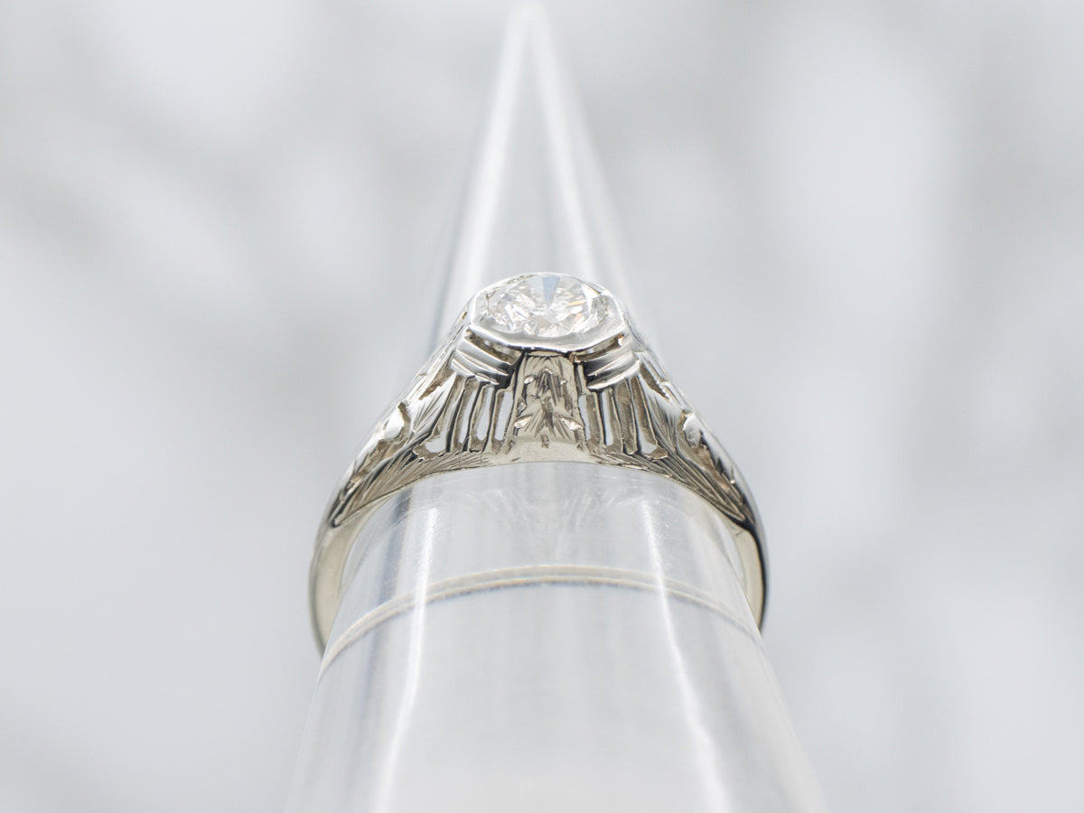 Art Deco Era Belais Diamond Filigree Engagement Ring