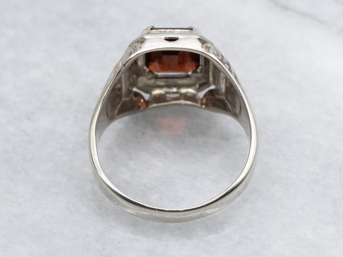 Men's Engraved Gold Garnet Statement Ring