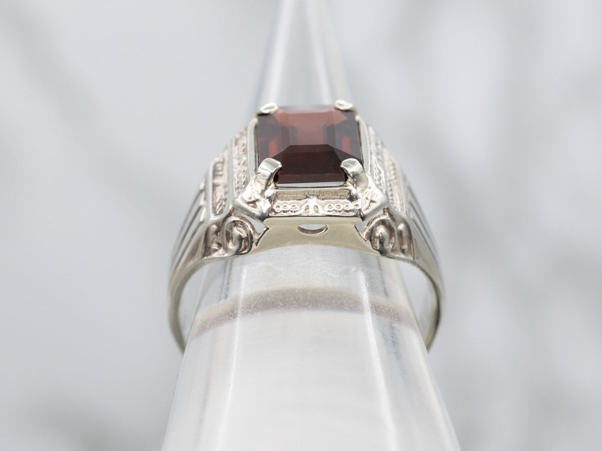 Men's Engraved Gold Garnet Statement Ring