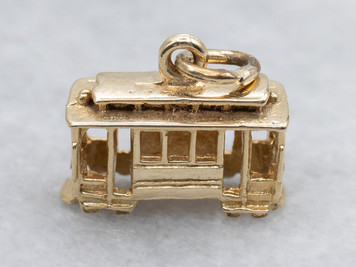 Yellow Gold Trolley Car Charm Pendant